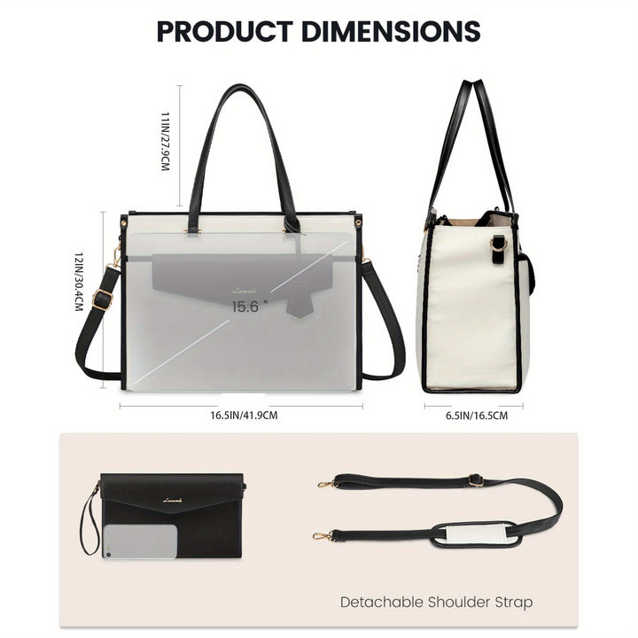 Laptop Bag for Women, Canvas Laptop Tote Bag Work Bag for Women, Professional Computer Bag with Clutch Purse Pendant, Office Business Briefcase for Travel Teacher College - Total Trends Fusion