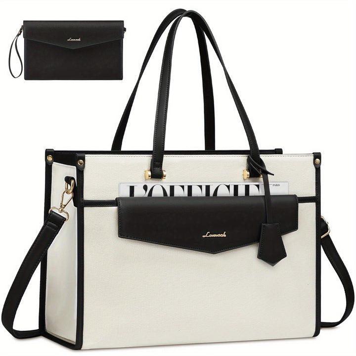 Laptop Bag for Women, Canvas Laptop Tote Bag Work Bag for Women, Professional Computer Bag with Clutch Purse Pendant, Office Business Briefcase for Travel Teacher College - Total Trends Fusion