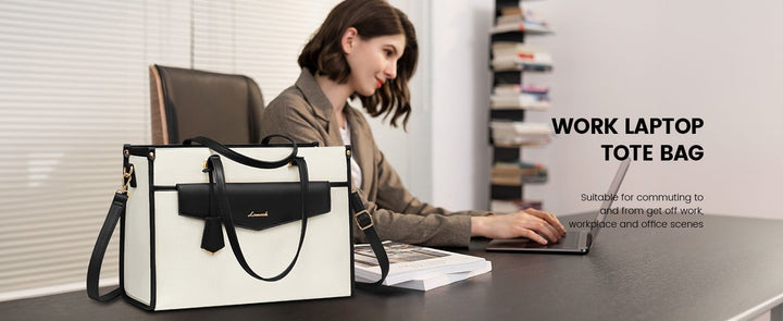 Laptop Bag for Women, Canvas Laptop Tote Bag Work Bag for Women, Professional Computer Bag with Clutch Purse Pendant, Office Business Briefcase for Travel Teacher College