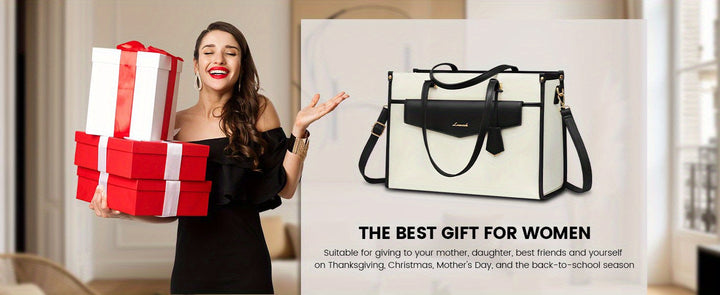 Laptop Bag for Women, Canvas Laptop Tote Bag Work Bag for Women, Professional Computer Bag with Clutch Purse Pendant, Office Business Briefcase for Travel Teacher College
