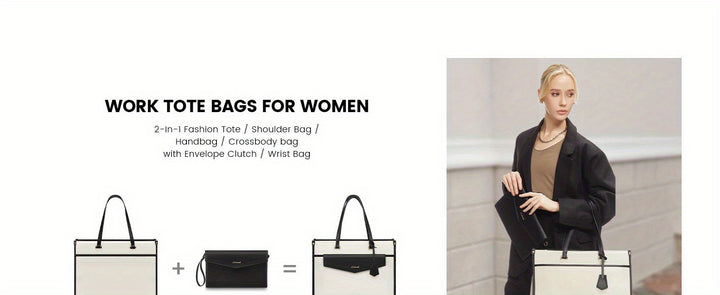 Laptop Bag for Women, Canvas Laptop Tote Bag Work Bag for Women, Professional Computer Bag with Clutch Purse Pendant, Office Business Briefcase for Travel Teacher College