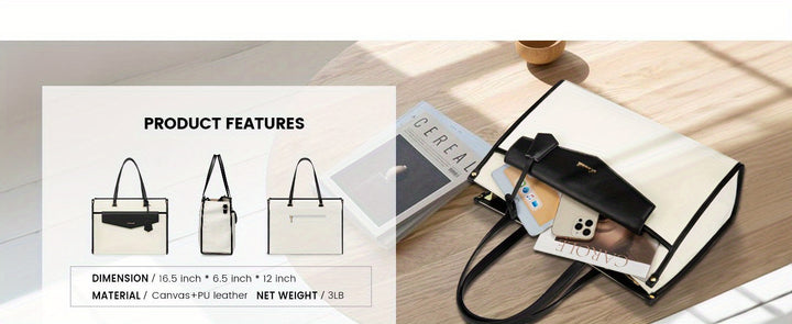 Laptop Bag for Women, Canvas Laptop Tote Bag Work Bag for Women, Professional Computer Bag with Clutch Purse Pendant, Office Business Briefcase for Travel Teacher College
