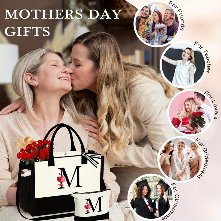 2pcs Tote Bag And Makeup Bag Set With Zip Closure Perfect For Daily Commute And Vacation Travel Use - Total Trends Fusion