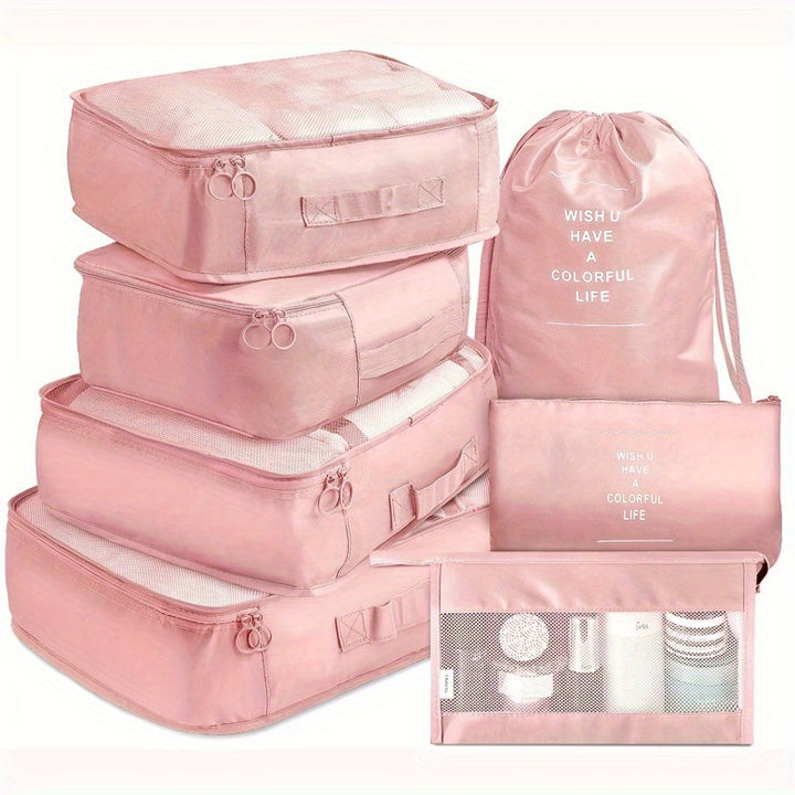 7 Pieces Travel Luggage Packing Storage Box Set, With Wash Bag, Clothing Assorted Storage Bags - Total Trends Fusion