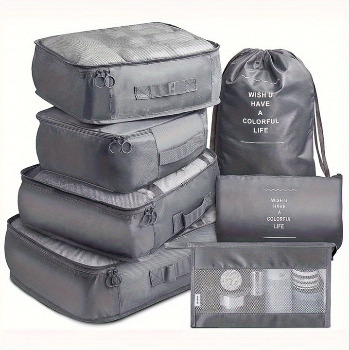 7 Pieces Travel Luggage Packing Storage Box Set, With Wash Bag, Clothing Assorted Storage Bags - Total Trends Fusion