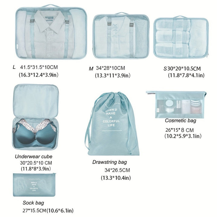7 Pieces Travel Luggage Packing Storage Box Set, With Wash Bag, Clothing Assorted Storage Bags - Total Trends Fusion