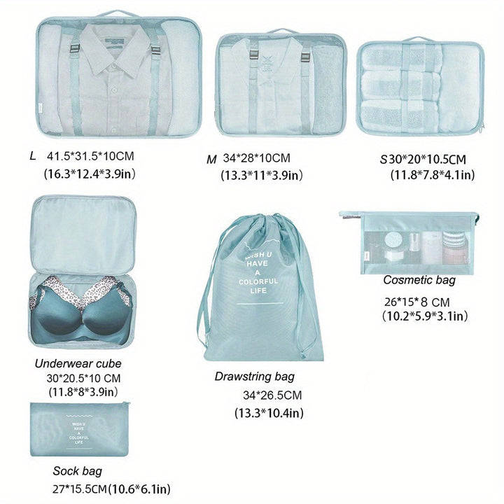7 Pieces Travel Luggage Packing Storage Box Set, With Wash Bag, Clothing Assorted Storage Bags