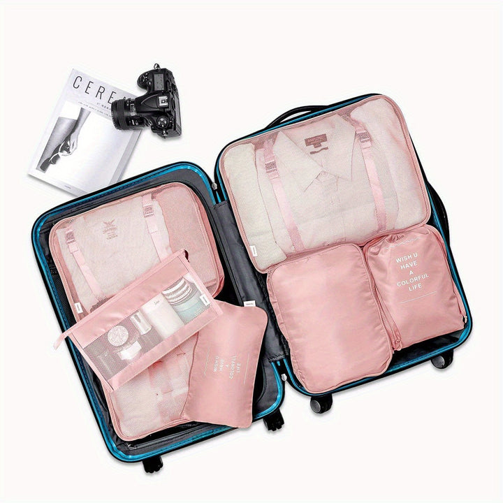 7 Pieces Travel Luggage Packing Storage Box Set, With Wash Bag, Clothing Assorted Storage Bags