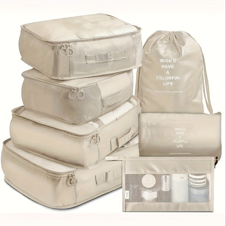 7 Pieces Travel Luggage Packing Storage Box Set, With Wash Bag, Clothing Assorted Storage Bags