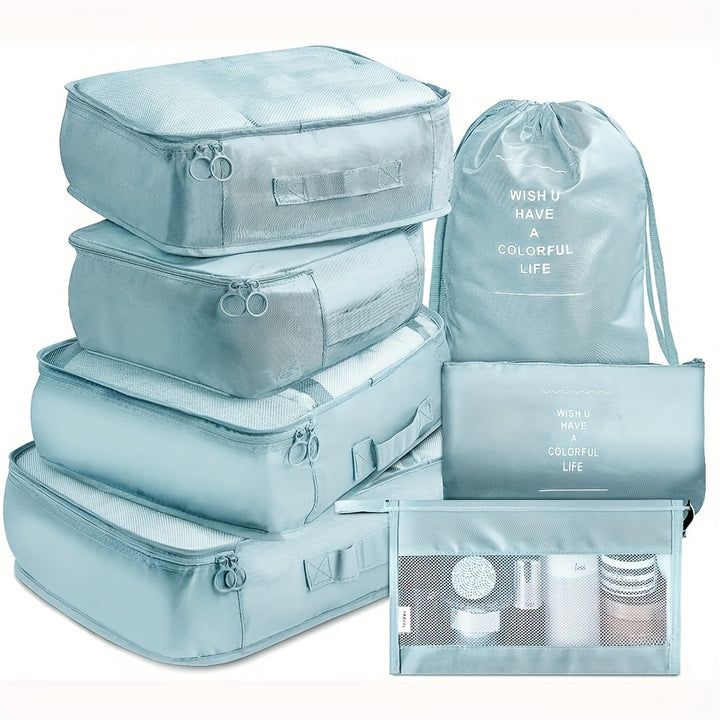 7 Pieces Travel Luggage Packing Storage Box Set, With Wash Bag, Clothing Assorted Storage Bags