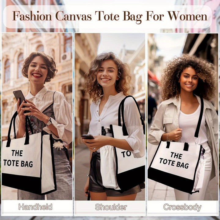 Gifts for Women - Initial Canvas Tote Bag with Makeup Bag, Personalized Monogrammed Gift Tote with Strap, Reusable Grocery Bags, Gifts for Mom Sister Friends Teachers Letter A - Total Trends Fusion