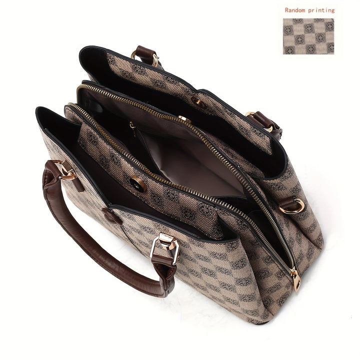 3-Piece Set PVC Women's Tote Bag And Wallets, Checkered Print, Fashion Shoulder Bag With Small Handheld Purses - Total Trends Fusion