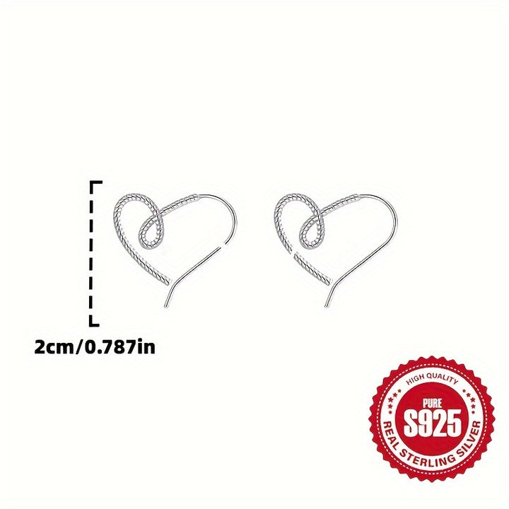 A Pair Of S925 Sterling Silver Twist Love Heart Line Circle Earrings, A Gift For Ladies To Wear Daily On Valentine's Day And Mother's Day.