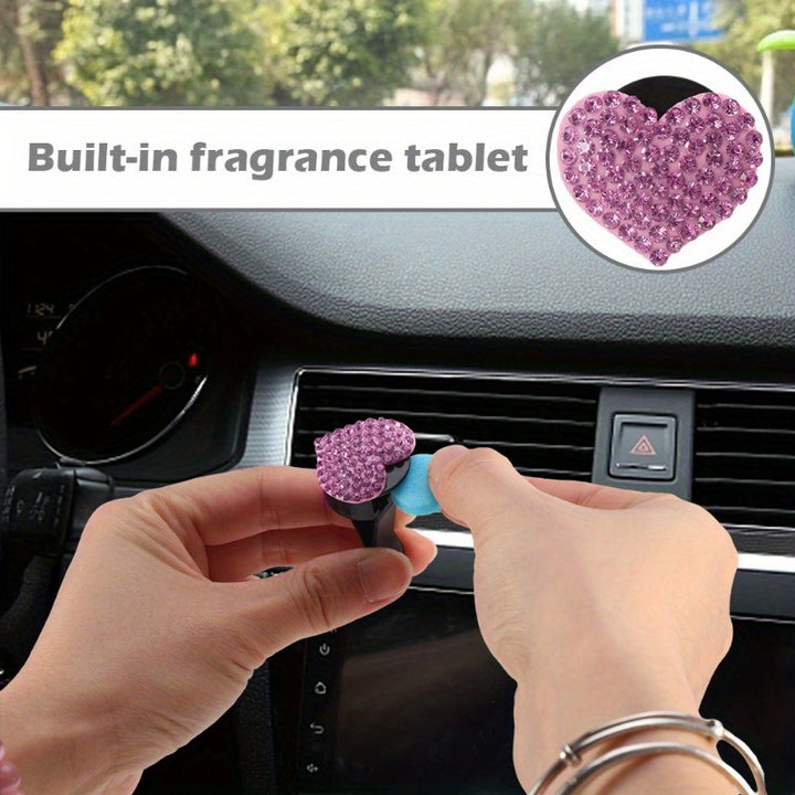 2PCS Crystal Diamond Car Air Vent Clip, Bling Heart Charms Crystal Car Air Vent Clip Car Freshening Diffuser, Bling Car Accessories for Women and Girls (Pink) - Total Trends Fusion