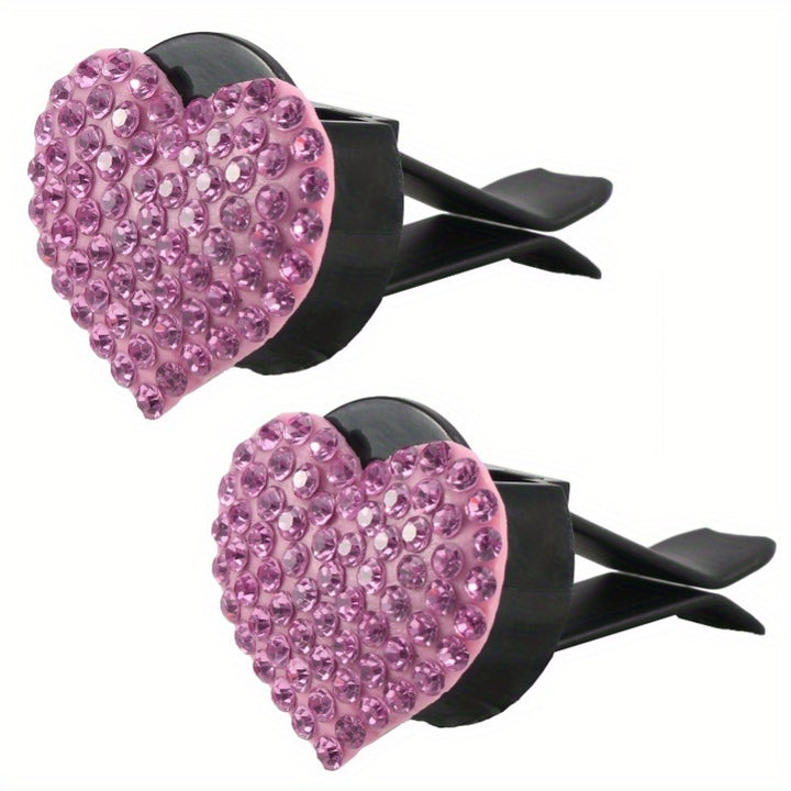 2PCS Crystal Diamond Car Air Vent Clip, Bling Heart Charms Crystal Car Air Vent Clip Car Freshening Diffuser, Bling Car Accessories for Women and Girls (Pink) - Total Trends Fusion