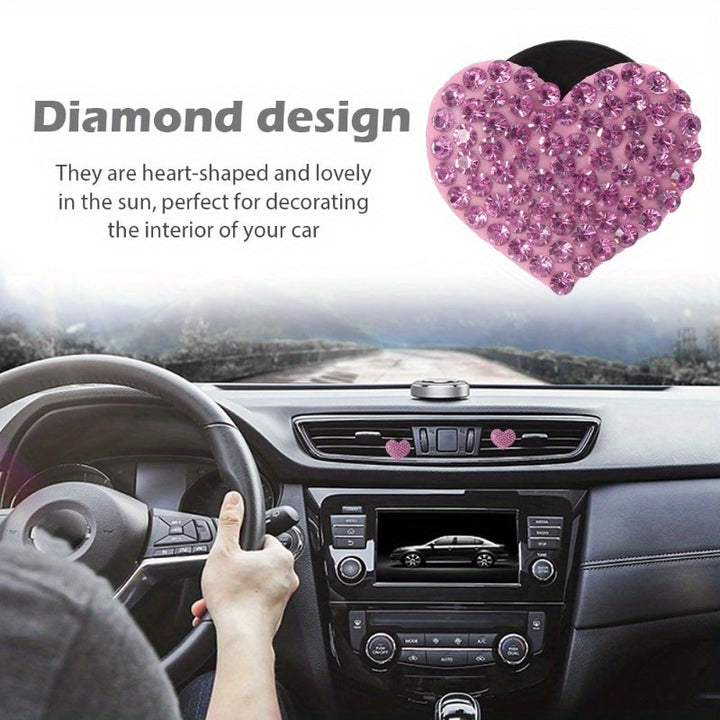 2PCS Crystal Diamond Car Air Vent Clip, Bling Heart Charms Crystal Car Air Vent Clip Car Freshening Diffuser, Bling Car Accessories for Women and Girls (Pink) - Total Trends Fusion