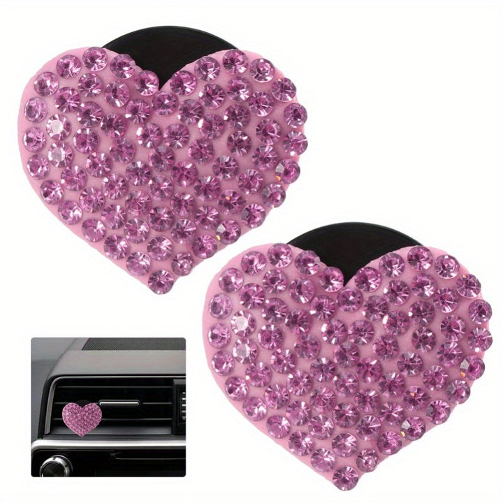 2PCS Crystal Diamond Car Air Vent Clip, Bling Heart Charms Crystal Car Air Vent Clip Car Freshening Diffuser, Bling Car Accessories for Women and Girls (Pink) - Total Trends Fusion