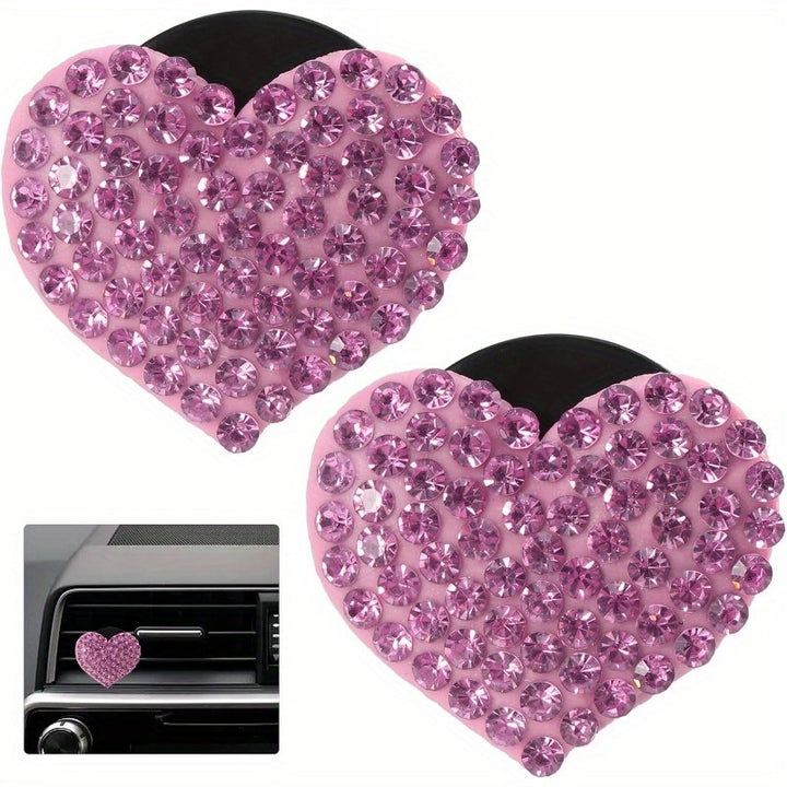 2PCS Crystal Diamond Car Air Vent Clip, Bling Heart Charms Crystal Car Air Vent Clip Car Freshening Diffuser, Bling Car Accessories for Women and Girls (Pink) - Total Trends Fusion