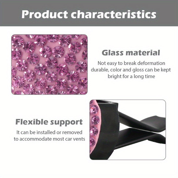 2PCS Crystal Diamond Car Air Vent Clip, Bling Heart Charms Crystal Car Air Vent Clip Car Freshening Diffuser, Bling Car Accessories for Women and Girls (Pink) - Total Trends Fusion