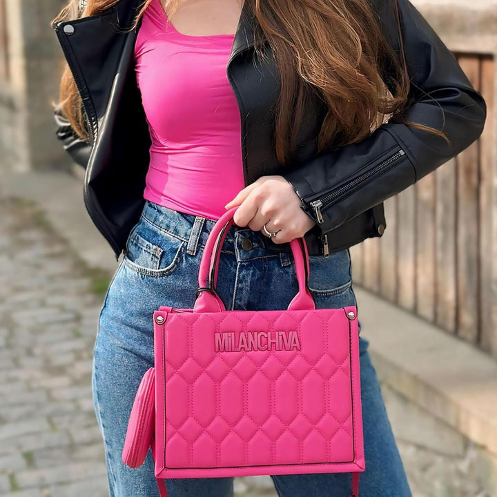 Milan Chiva Quilted Tote Bag for Women Top Handle Handbags with Coin Pouch