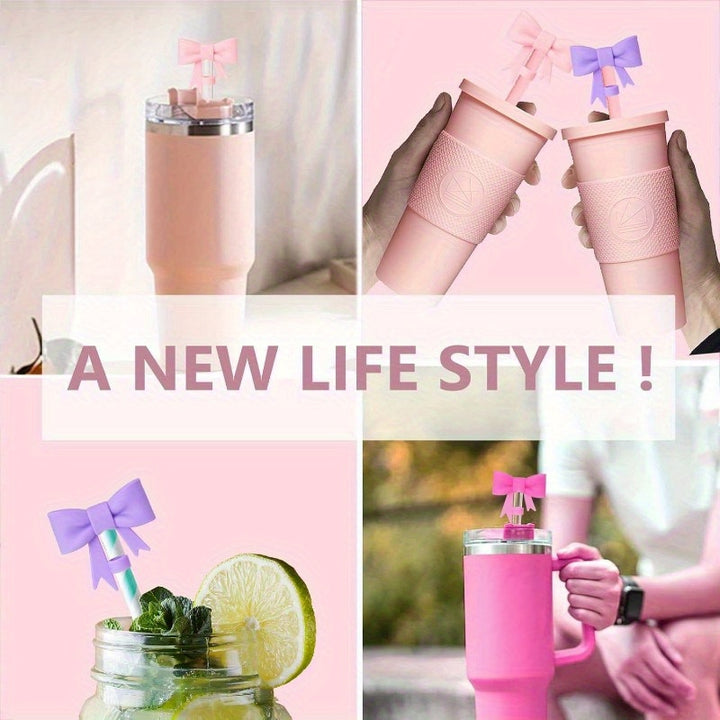 3-Pack Bow-Shaped Silicone Straw Topper Covers, Compatible with 30 & 40 oz Tumbler Lids, Reusable Sip Cup Lid Accessories for 0.4 Inch/10mm Straws