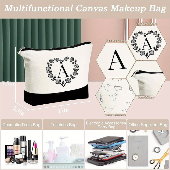 Gifts for Women - Initial Canvas Beach Tote Bag & Makeup Bag Best Friend Birthday Gifts Graduation Gifts for Her - Total Trends Fusion