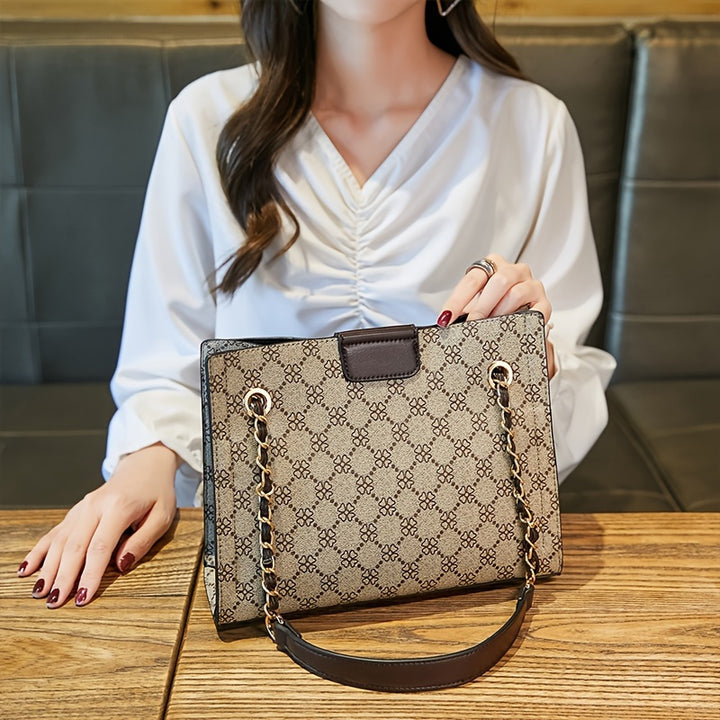 Vintage Chic Small Shoulder Bag - Fashionable Retro Printed Chain Tote Handbag for Women - Classic, Stylish, and Spacious Purse with Adjustable Strap - Total Trends Fusion