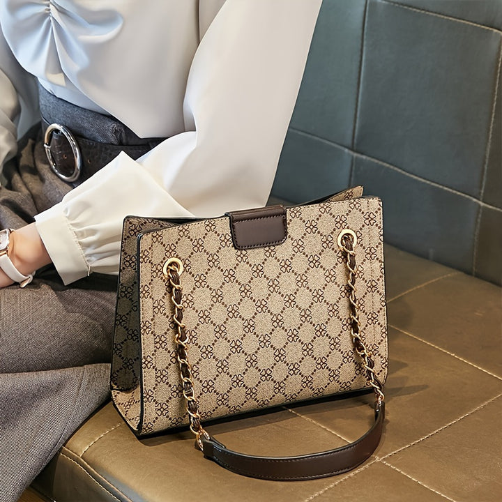 Vintage Chic Small Shoulder Bag - Fashionable Retro Printed Chain Tote Handbag for Women - Classic, Stylish, and Spacious Purse with Adjustable Strap - Total Trends Fusion
