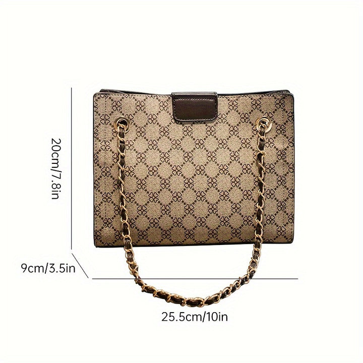Vintage Chic Small Shoulder Bag - Fashionable Retro Printed Chain Tote Handbag for Women - Classic, Stylish, and Spacious Purse with Adjustable Strap