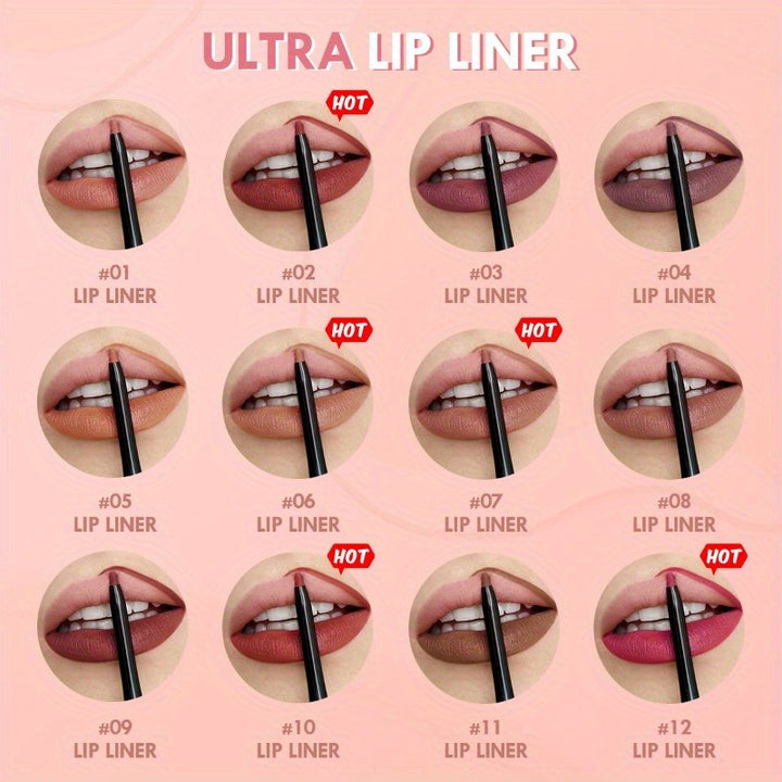 12pcs/Set Multi-functional Lipliner Pencil Long Lasting Waterproof Lip Eye Brow Cosmetic Makeup Colorful Lip Liner Pens