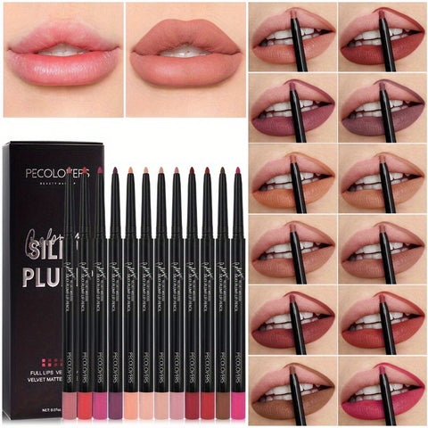 12pcs/ set Matte Lip Liner Pencil Set Waterproof Long Lasting Smooth Natural Lipliner Pen Makeup Cosmetic Tools Kit - Total Trends Fusion