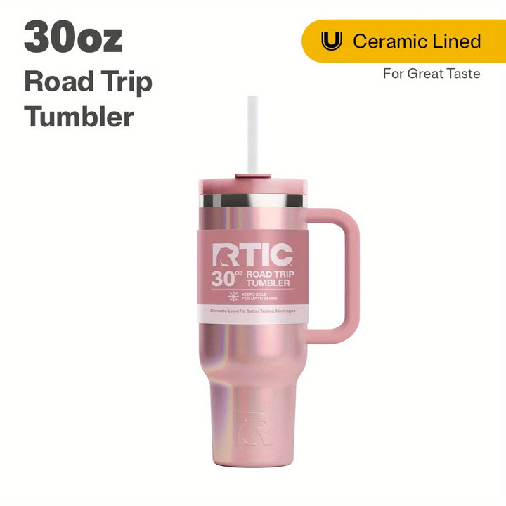 30 oz Ceramic Lined Road Trip Tumbler - Leak-Resistant Straw Lid, Dust-Resistant, Glittery, Insulated, and Perfect for On-The-Go Beverages - Total Trends Fusion