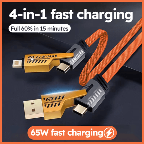 [Fast Arrival] 2 PCS 4-in-1 Multi Port Fast Charging Cable - Lightning Cables with 65W USB Type-C Charger for iPhone Android - Durable Multiple USB Charging Wire Line with Quick Power Delivery - Total Trends Fusion