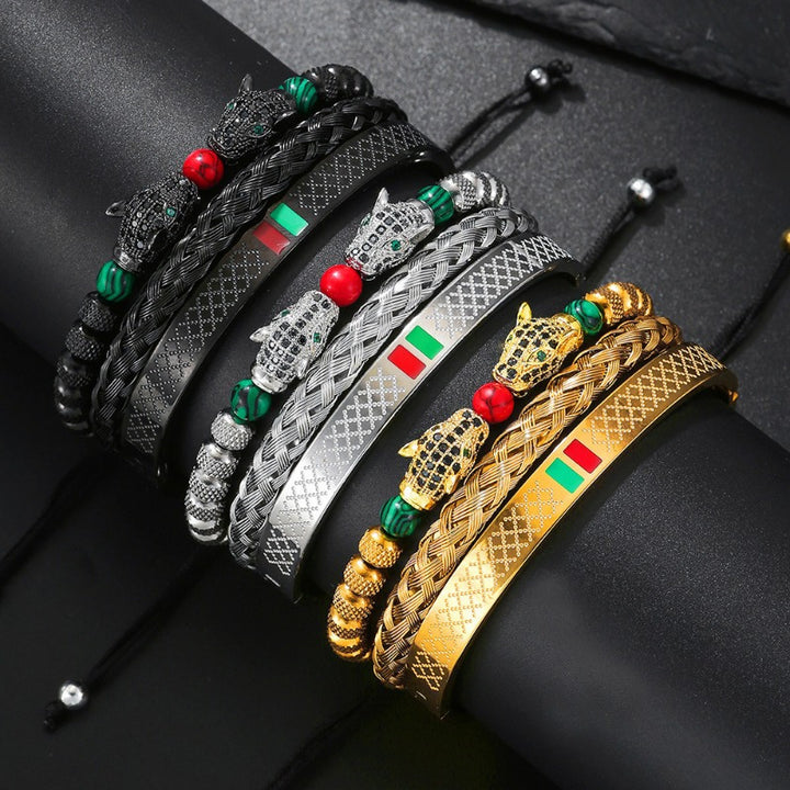 Europe and the United States net red wind woven stainless steel leopard head bracelet adjustable braided bracelet niche design men's bracelets - Total Trends Fusion