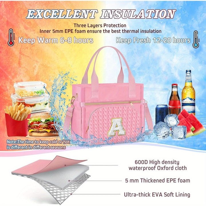 Personalized U Initial Lunch Bag - Large 22 Cans Insulated Lunch Tote with Zipper Pockets, Shoulder Strap, Ideal for Work, Office, College, Picnic, and as a Thoughtful Gift for Women - Total Trends Fusion