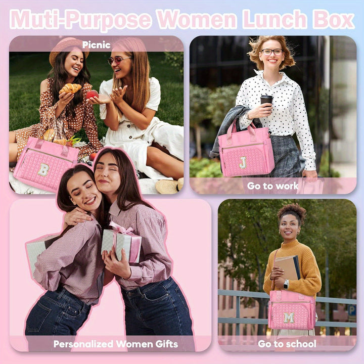 Personalized U Initial Lunch Bag - Large 22 Cans Insulated Lunch Tote with Zipper Pockets, Shoulder Strap, Ideal for Work, Office, College, Picnic, and as a Thoughtful Gift for Women