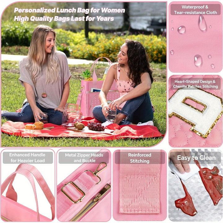 Personalized U Initial Lunch Bag - Large 22 Cans Insulated Lunch Tote with Zipper Pockets, Shoulder Strap, Ideal for Work, Office, College, Picnic, and as a Thoughtful Gift for Women - Total Trends Fusion