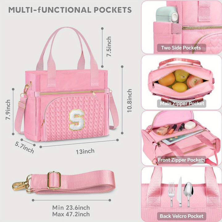 Personalized U Initial Lunch Bag - Large 22 Cans Insulated Lunch Tote with Zipper Pockets, Shoulder Strap, Ideal for Work, Office, College, Picnic, and as a Thoughtful Gift for Women - Total Trends Fusion
