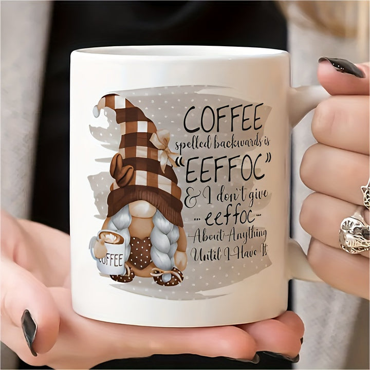 1pc, 3A grade, Gnome Coffee Mug, Pour Spelt Coffee Eeffoc 11oz Ceramic Mug Water Cup, Gift Mug, Decorative Mug, Ideal Birthday and Holiday Gift, Summer Drinkware, Great for Office/ Home Life/ Party Gift