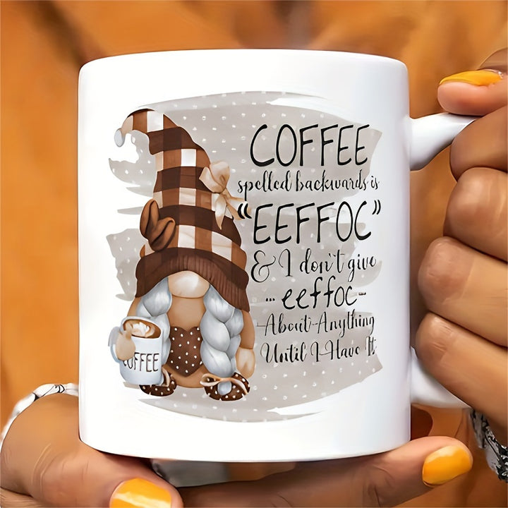 1pc, 3A grade, Gnome Coffee Mug, Pour Spelt Coffee Eeffoc 11oz Ceramic Mug Water Cup, Gift Mug, Decorative Mug, Ideal Birthday and Holiday Gift, Summer Drinkware, Great for Office/ Home Life/ Party Gift