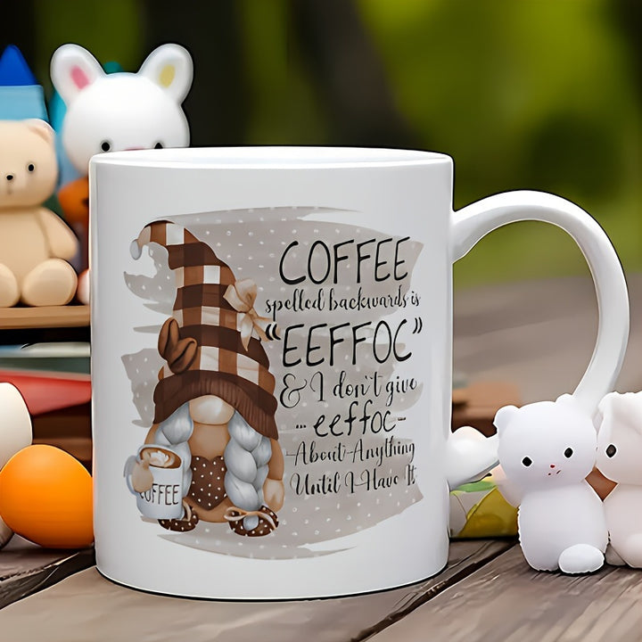 1pc, 3A grade, Gnome Coffee Mug, Pour Spelt Coffee Eeffoc 11oz Ceramic Mug Water Cup, Gift Mug, Decorative Mug, Ideal Birthday and Holiday Gift, Summer Drinkware, Great for Office/ Home Life/ Party Gift