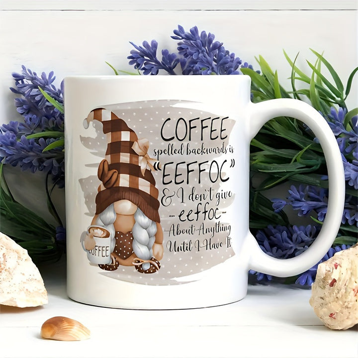 1pc, 3A grade, Gnome Coffee Mug, Pour Spelt Coffee Eeffoc 11oz Ceramic Mug Water Cup, Gift Mug, Decorative Mug, Ideal Birthday and Holiday Gift, Summer Drinkware, Great for Office/ Home Life/ Party Gift