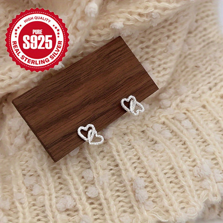 Elegant 925 Sterling Silver Heart Stud Earrings - Hypoallergenic, Minimalist Style, Perfect for Daily Wear or Parties, Ideal Mother's Day Gift, Simple Chic, Fashion Jewelry, Elegant Style, Simple Style