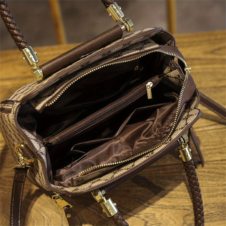 Asge Women's Crossbody Top Woven Handle Print Large Capacity Leather Shoulder Bag - Total Trends Fusion