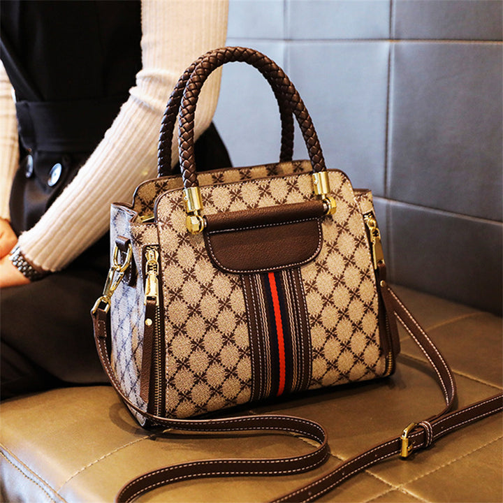 Asge Women's Crossbody Top Woven Handle Print Large Capacity Leather Shoulder Bag - Total Trends Fusion