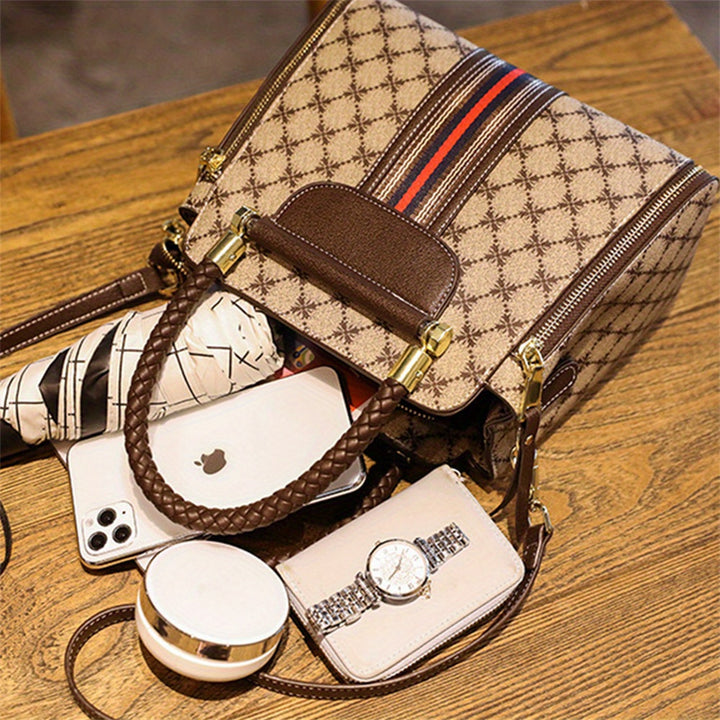 Asge Women's Crossbody Top Woven Handle Print Large Capacity Leather Shoulder Bag - Total Trends Fusion