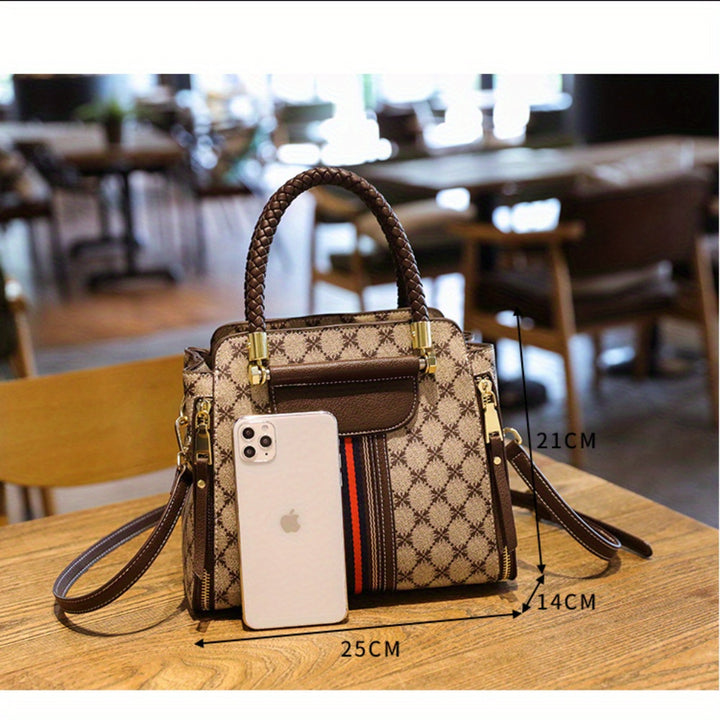 Asge Women's Crossbody Top Woven Handle Print Large Capacity Leather Shoulder Bag - Total Trends Fusion