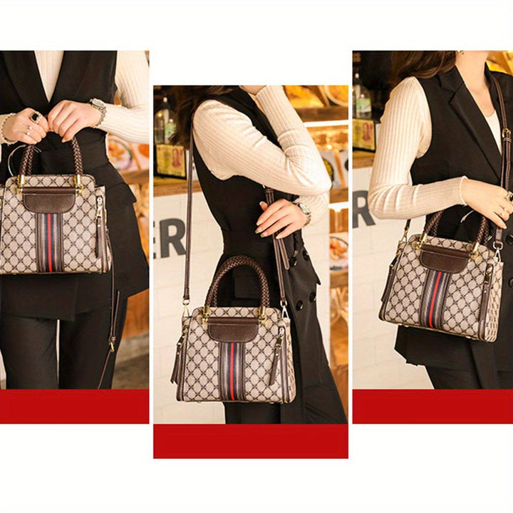 Asge Women's Crossbody Top Woven Handle Print Large Capacity Leather Shoulder Bag - Total Trends Fusion