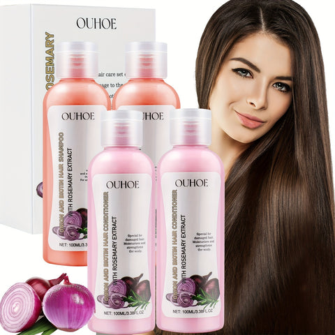 2-Set 4-Bottles Onion Biotin and Rosemary Shampoo and Conditioner Set - Nourishing Formula for Stronger, Longer, and Healthier Hair, Suitable for All Hair Types - Total Trends Fusion