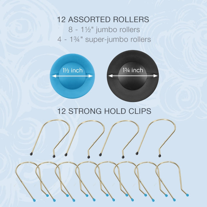 Professional Jumbo and Super Jumbo Ceramic Hot Hair Rollers 12 Piece Set Blue - Total Trends Fusion